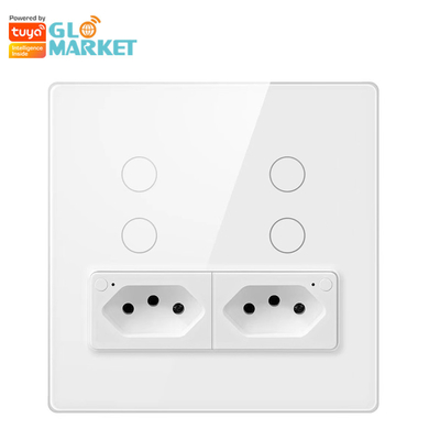 Glomarket Smart Wifi Brazil Standard Smart Home Tuya Smart 4 Gang Switch And Socket Wifi Smart Wall Socket Werkt met Alexa
