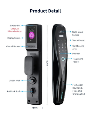 Glomarket 3D Face WIFI Smart Fully Automatic Smart Lock Vingerafdruk APP Card Key Ontsluit Intelligent Door Lock Met Camera