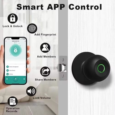 Glomarket Groothandel Intelligente ronde balknop slot Sleutelloos Smart Door Handle Lock Tuya App Control Smart Fingerprint Door Lock