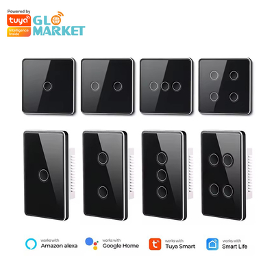 Glomarket Tuya Zigbee/wifi EU Tempered Glass Concave Button Touch Light Switch 1/2/3/4 Gang Wifi Wall Switch Werken met Google Alexa