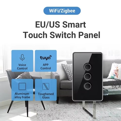 Glomarket Tuya Zigbee/wifi EU Tempered Glass Concave Button Touch Light Switch 1/2/3/4 Gang Wifi Wall Switch Werken met Google Alexa