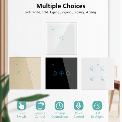 Glomarket EU 1/2/3/4 Gang Tuya Smart Switch Light Alexa Voice Control Touch Glass Wand Draadloze WiFi Elektrische Switch