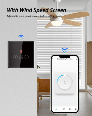 Glomarket Tuya Smart Wifi Plafondventilator Schakelaar Eu Standaard Glas Touch Wand App Afstandsbediening Elektrische ventilator snelheidsschakelaar