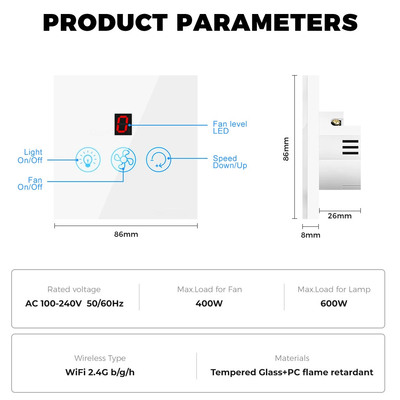 Glomarket Tuya Wifi Fan Light Switch Touch 3 In 1 Switch 5 snelheidsregeling Plafond ventilator Switch Voor Alexa Google Home