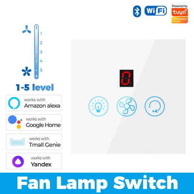 Glomarket Tuya Wifi Fan Light Switch Touch 3 In 1 Switch 5 snelheidsregeling Plafond ventilator Switch Voor Alexa Google Home
