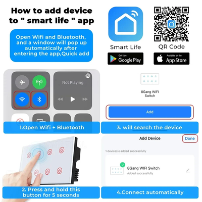 Glomarket Smart Home 8 Gang Wand Schakelaar US Standard Tuya Voice APP afstandsbediening Draadloos Wand Touch Light Schakelaar