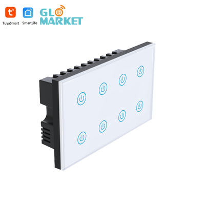 Glomarket Smart Home 8 Gang Wand Schakelaar US Standard Tuya Voice APP afstandsbediening Draadloos Wand Touch Light Schakelaar