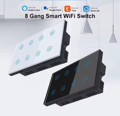 Glomarket Smart Home 8 Gang Wand Schakelaar US Standard Tuya Voice APP afstandsbediening Draadloos Wand Touch Light Schakelaar