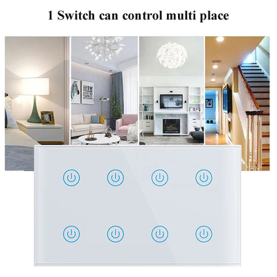 Glomarket Smart Home 8 Gang Wand Schakelaar US Standard Tuya Voice APP afstandsbediening Draadloos Wand Touch Light Schakelaar