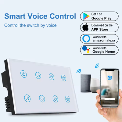 Glomarket Smart Home 8 Gang Wand Schakelaar US Standard Tuya Voice APP afstandsbediening Draadloos Wand Touch Light Schakelaar