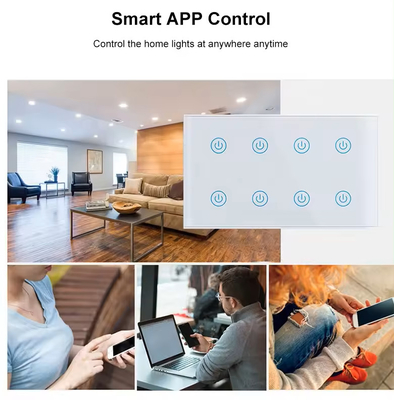 Glomarket Smart Home 8 Gang Wand Schakelaar US Standard Tuya Voice APP afstandsbediening Draadloos Wand Touch Light Schakelaar