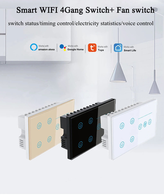 Glomarket Tuya Smart Wall Touch Switch Glaspaneel Elektrisch licht En ventilator Schakelaar Smart Life Alexa Voice Control