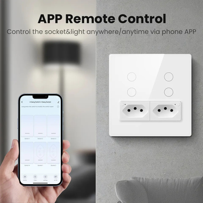 Glomarket Smart Wifi Brazil Standard Smart Home Tuya Smart 4 Gang Switch And Socket Wifi Smart Wall Socket Werkt met Alexa