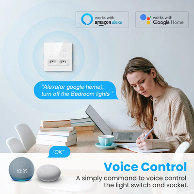 Glomarket Smart Wifi Brazil Standard Smart Home Tuya Smart 4 Gang Switch And Socket Wifi Smart Wall Socket Werkt met Alexa