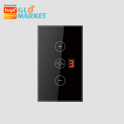 Glomarket Tuya App Afstandsbediening Voice Control Display Niveau 5 Windsnelheid US Standaard Wifi Plafondventilator Glas Touch Wand Switch