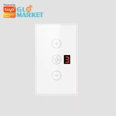 Glomarket Tuya App Afstandsbediening Voice Control Display Niveau 5 Windsnelheid US Standaard Wifi Plafondventilator Glas Touch Wand Switch