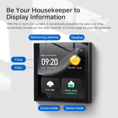 Glomarket Smart Home Control Panel Touch Screen 4 inch Multifunctionele WiFi Home achtergrondmuzieksysteem Tuya Zigbee Gateway